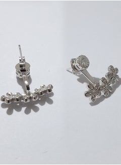 EMNON 925 Sterling Silver Jewelry Rhodium Plated Flower CZ Ear Jacket Earrings 100% Precious Metal Gift for Women- Emnon26EA  - Image 2