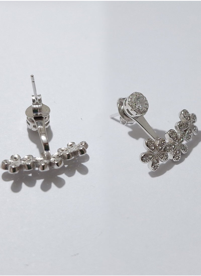 EMNON 925 Sterling Silver Jewelry Rhodium Plated Flower CZ Ear Jacket Earrings 100% Precious Metal Gift for Women- Emnon26EA  - Image 2