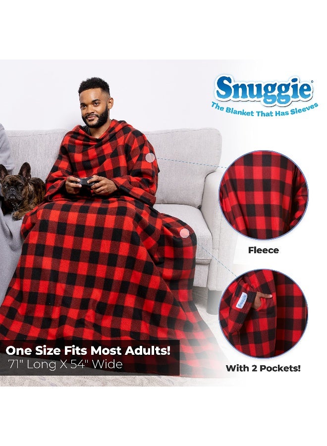 Snuggie The Original Wearable Blanket with Sleeves & Pockets for Adults| Functional Warm Cozy Super Soft Fleece| As Seen on TV Red & Black Buffalo Plaid - Image 2