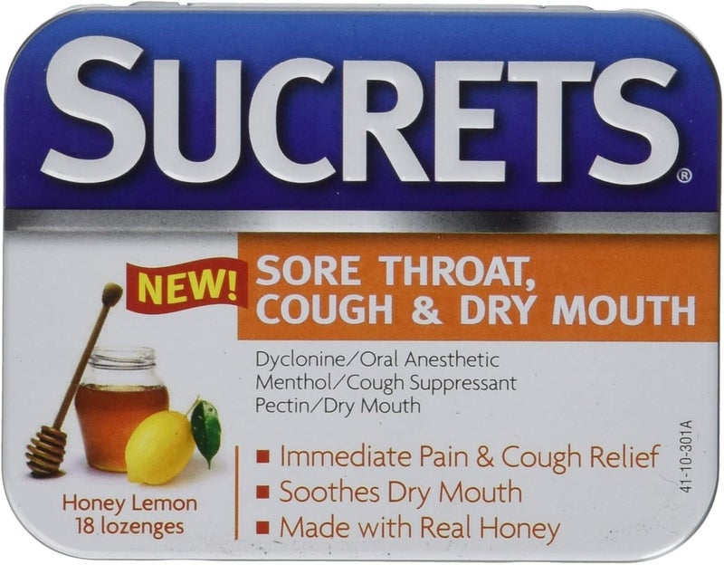 Sucrets Lozenges Sore Throat Cough Honey Lemon 18 ct Pack of 1 - Image 1