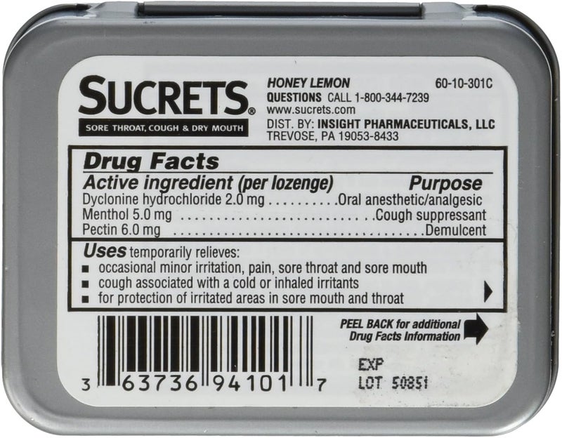Sucrets Lozenges Sore Throat Cough Honey Lemon 18 ct Pack of 1 - Image 2