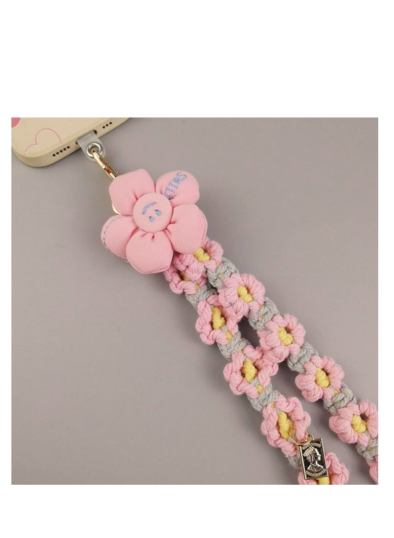 SYOSI Boho Macrame Braided Daisy Flowers Cell Phone Lanyard, Universal Handmade Crossbody Phone Lanyard with Tether Tab	Good Quality: Our phone lanyard made of cotton cord, sturdy and durable metal - Image 5