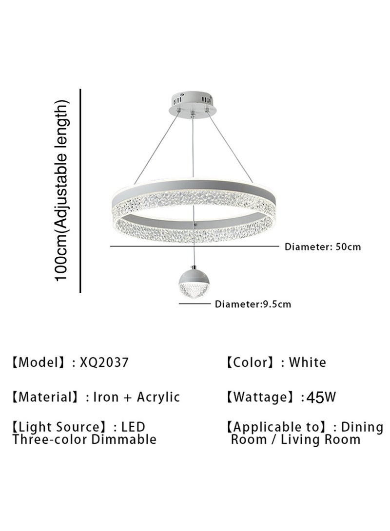 ثريا من طراز LED مزوَّدة بحلقة دائرية ذات ارتفاع قابل للتعديل ولها ثلاثة أنواع من الألوان الضوئية تنطبق على الثريات في غرف النوم وغرفة المعيشة والمطعم وغرفة المعيشة - Image 2