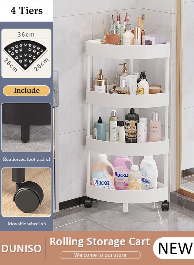 DUNISO رف دش بزاوية 4 طبقات، عربة أدوات دوارة بزاوية 360°، منظم تخزين متعدد الوظائف مستقر مع ارتفاع حواجز مرتفعة، عربة تخزين بلاستيكية بزاوية، رف تخزين مثلث للمطبخ، الغسيل، وغرفة النوم - Image 1