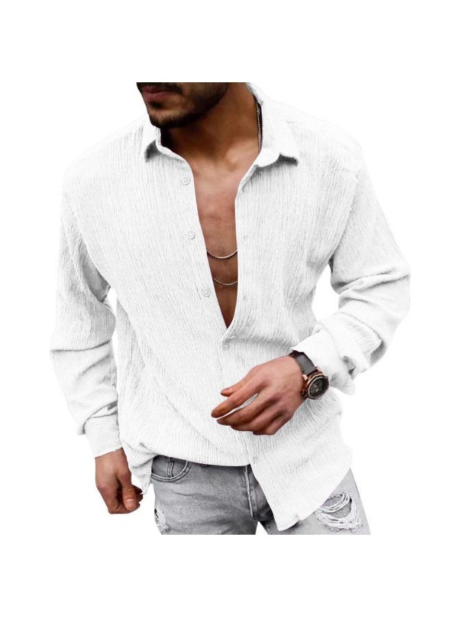 Loose Fit Large Size Pure Color Linen Long Sleeve Collared Casual Shirt for Men Comfortable Breathable Autumn Shirt  - Image 2