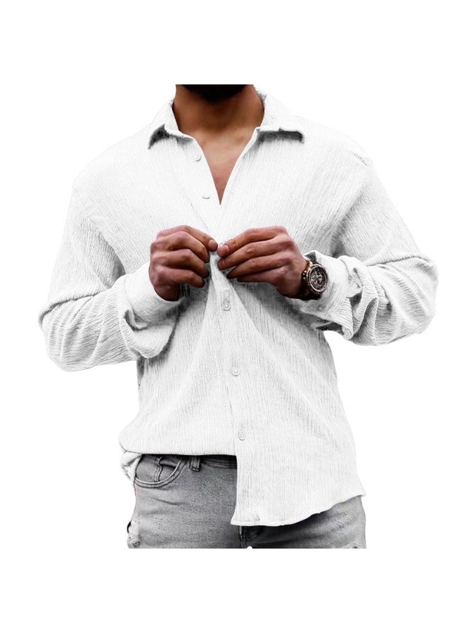 Loose Fit Large Size Pure Color Linen Long Sleeve Collared Casual Shirt for Men Comfortable Breathable Autumn Shirt  - Image 1