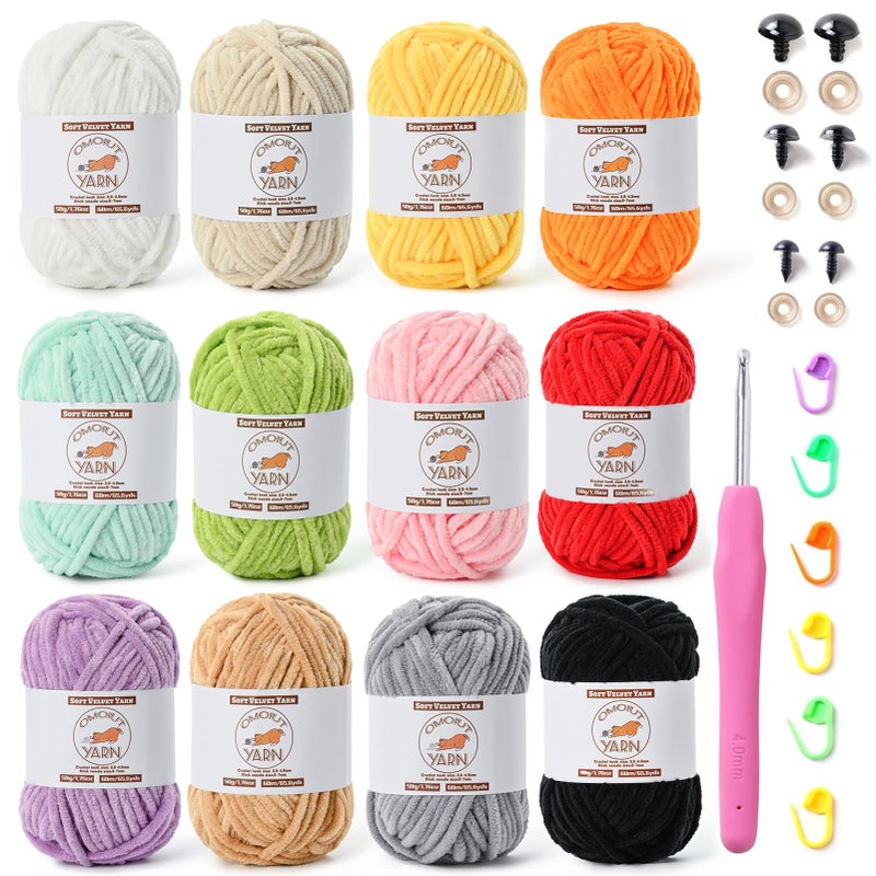 OMoiut 12 Pack Fluffy Velvet Yarn for Crocheting Chunky Chenille Baby Yarn for Crocheting Soft Blanket 787 yds Amigurumi Yarns for Knitting Bulky Multicolored Crochet Yarns Set A - Image 2
