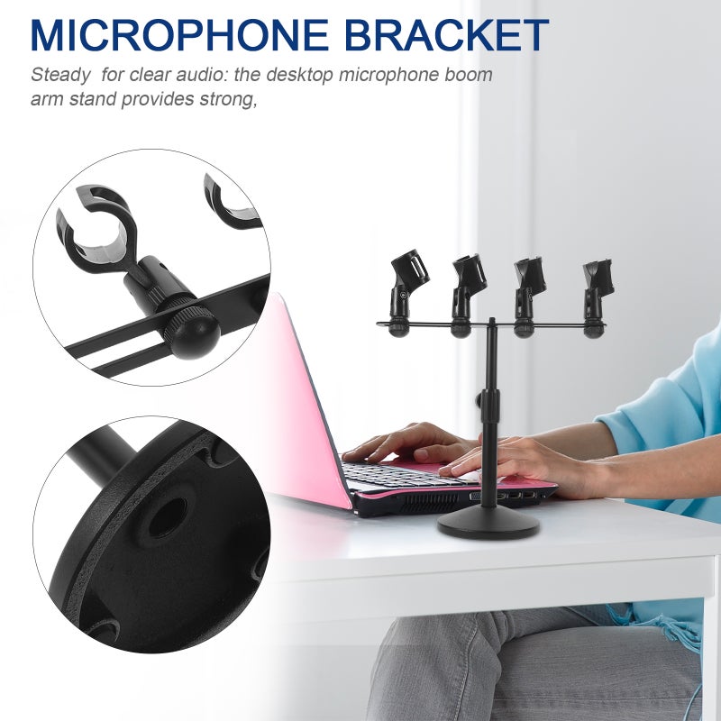 Microphone Stand: Multi 4 Arm Microphone Holder For Tabletop Podcast Studio, Recording Music Or Live Streaming, Universal Mic Rack For Singing - Image 4