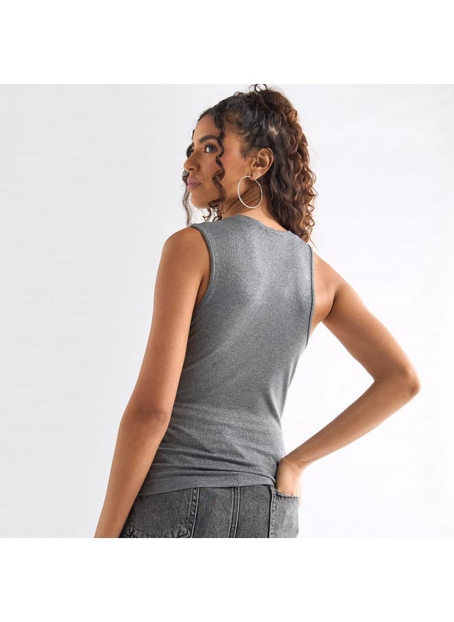 FAV Ribbed Sleeveless Top with Crew Neck  - Image 3