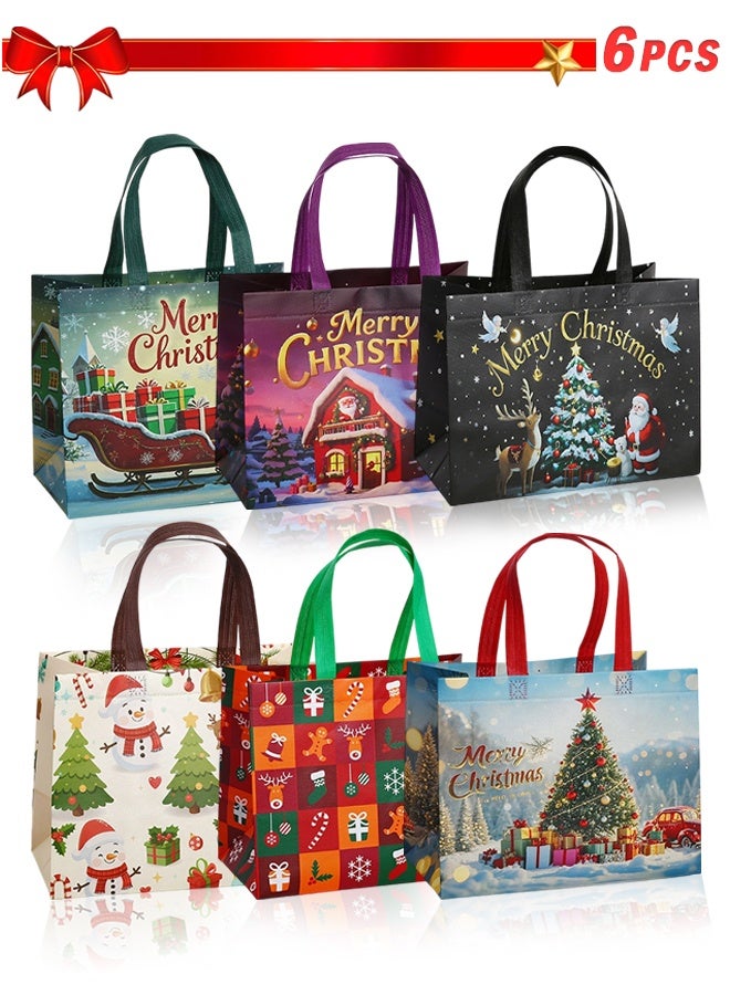 مجموعة من 6 حقائب هدايا عيد الميلاد مع مقابض - لوازم حفلات عيد الميلاد غير المنسوجة القابلة لإعادة الاستخدام تقدم نمط سانتا كلوز لعيد الميلاد المجيد للتسوق في العام الجديد الطول 12.6 بوصة × الارتفاع 9.8 بوصة × العرض 6.7 بوصة (32 × 25 × 17 سم) - Image 1
