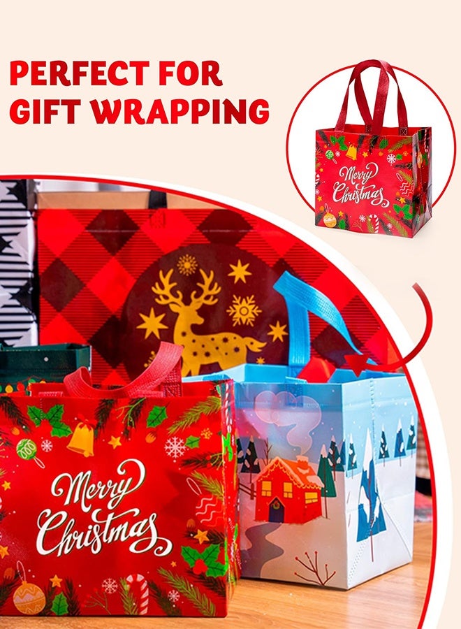 مجموعة من 6 حقائب هدايا عيد الميلاد مع مقابض - لوازم حفلات عيد الميلاد غير المنسوجة القابلة لإعادة الاستخدام تقدم نمط سانتا كلوز لعيد الميلاد المجيد للتسوق في العام الجديد الطول 12.6 بوصة × الارتفاع 9.8 بوصة × العرض 6.7 بوصة (32 × 25 × 17 سم) - Image 2