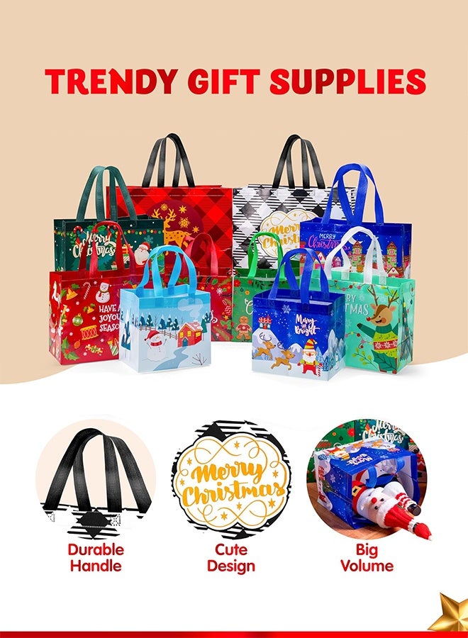 مجموعة من 6 حقائب هدايا عيد الميلاد مع مقابض - لوازم حفلات عيد الميلاد غير المنسوجة القابلة لإعادة الاستخدام تقدم نمط سانتا كلوز لعيد الميلاد المجيد للتسوق في العام الجديد الطول 12.6 بوصة × الارتفاع 9.8 بوصة × العرض 6.7 بوصة (32 × 25 × 17 سم) - Image 3