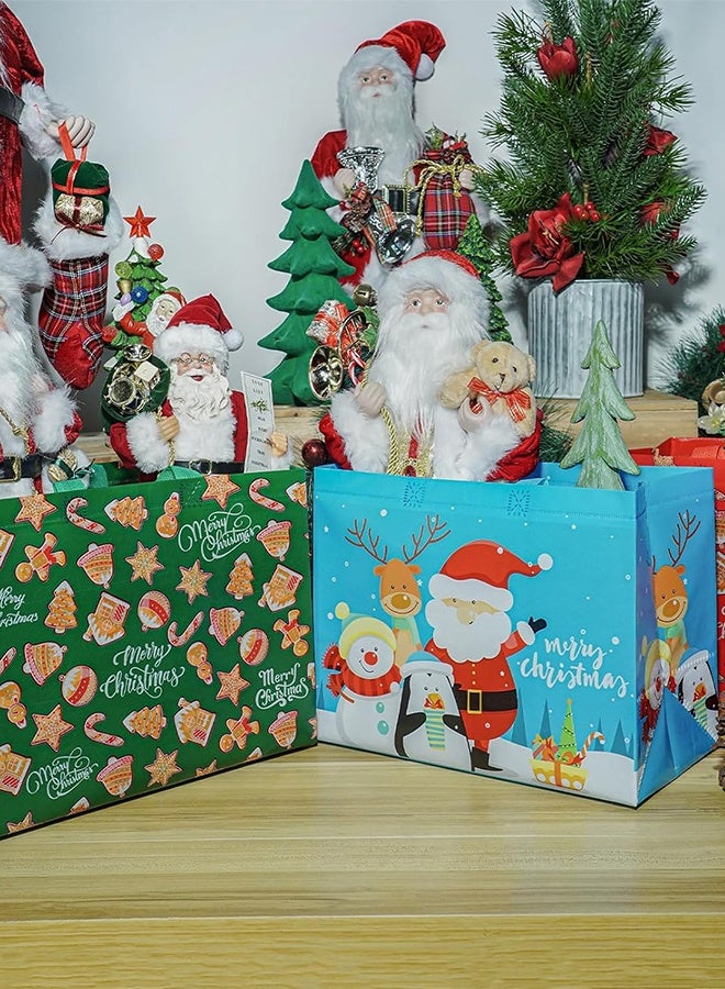 مجموعة من 6 حقائب هدايا عيد الميلاد مع مقابض - لوازم حفلات عيد الميلاد غير المنسوجة القابلة لإعادة الاستخدام تقدم نمط سانتا كلوز لعيد الميلاد المجيد للتسوق في العام الجديد الطول 12.6 بوصة × الارتفاع 9.8 بوصة × العرض 6.7 بوصة (32 × 25 × 17 سم) - Image 5