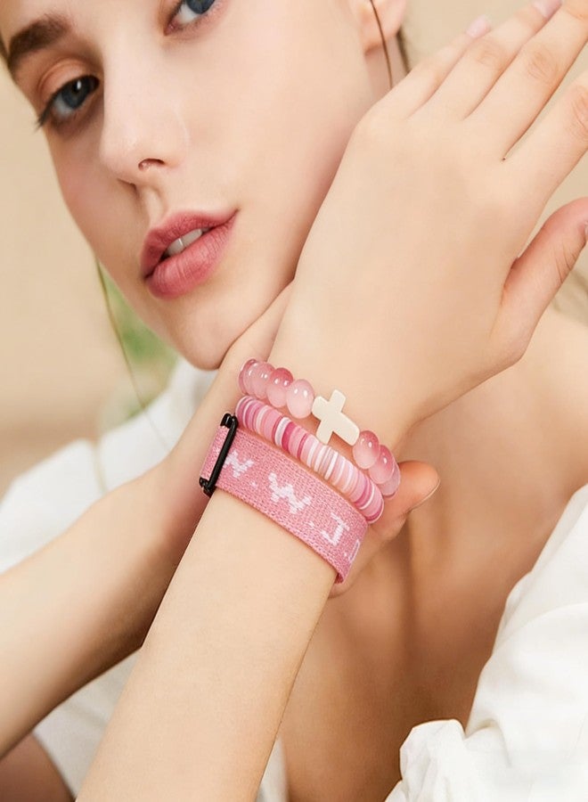 Fulbelle WWJD Bracelet Set for Women, Stackable Cross Beads & Adjustable Wristband Faith Jewelry Gift Pink - Image 2