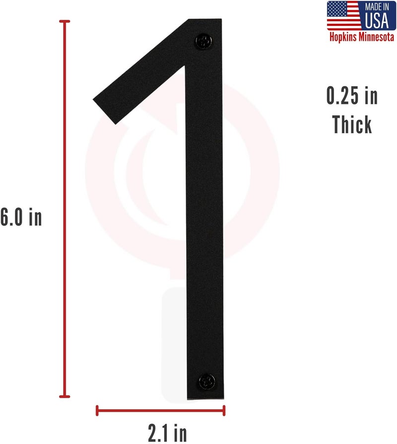 Discovered Designs 6" (1) Modern Address House Numbers for Outside - Easy to Install 3D Matte Black Acrylic Individual Numbers for Address on House, Weatherproof No Rust, Made in USA, Includes 2 - 3/4" Screws, Door Mailbox Number Home Address Number - Image 5