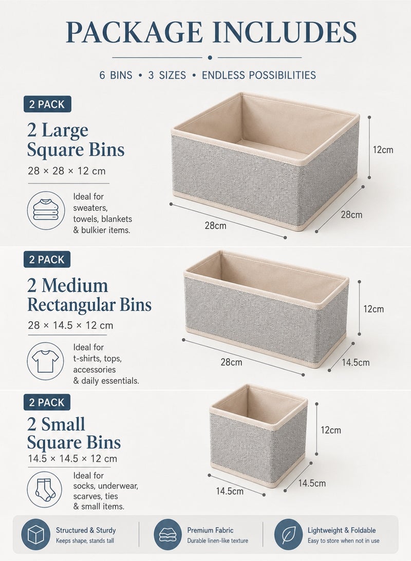 YIM-VIBEHAUS 6 Pack Wardrobe Organiser Foldable Underwear Drawer Organiser Closet Organizers and Storage for Clothes, Socks, Scarves, Ties (Beige) - Image 2