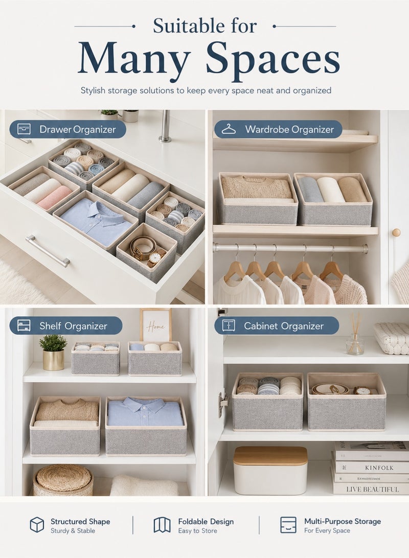 YIM-VIBEHAUS 6 Pack Wardrobe Organiser Foldable Underwear Drawer Organiser Closet Organizers and Storage for Clothes, Socks, Scarves, Ties (Beige) - Image 4