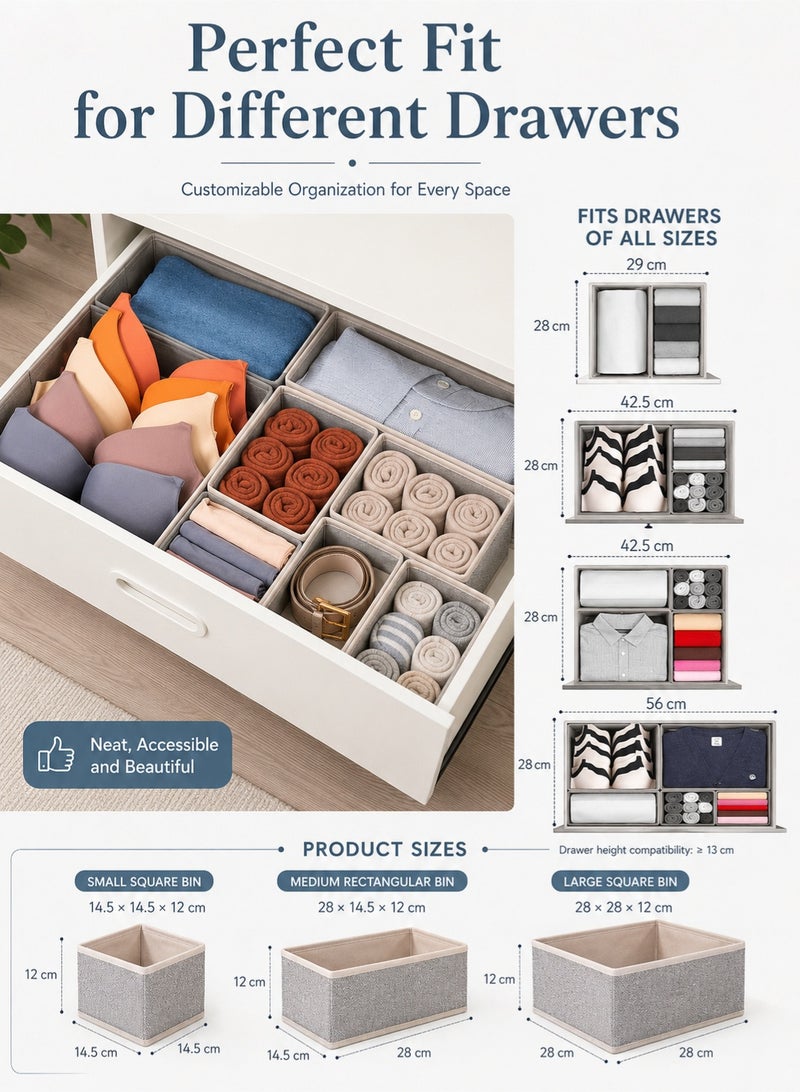 YIM-VIBEHAUS 6 Pack Wardrobe Organiser Foldable Underwear Drawer Organiser Closet Organizers and Storage for Clothes, Socks, Scarves, Ties (Beige) - Image 5