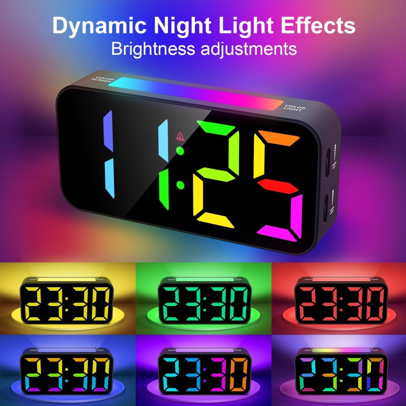Topski Loud Alarm Clocks for Bedrooms Heavy Sleepers, Plug-in Digital Bedside Clock with RGB Night Light, Large Display, Dual Alarm, Snooze, Dimmable, 3 Volumes - Image 2