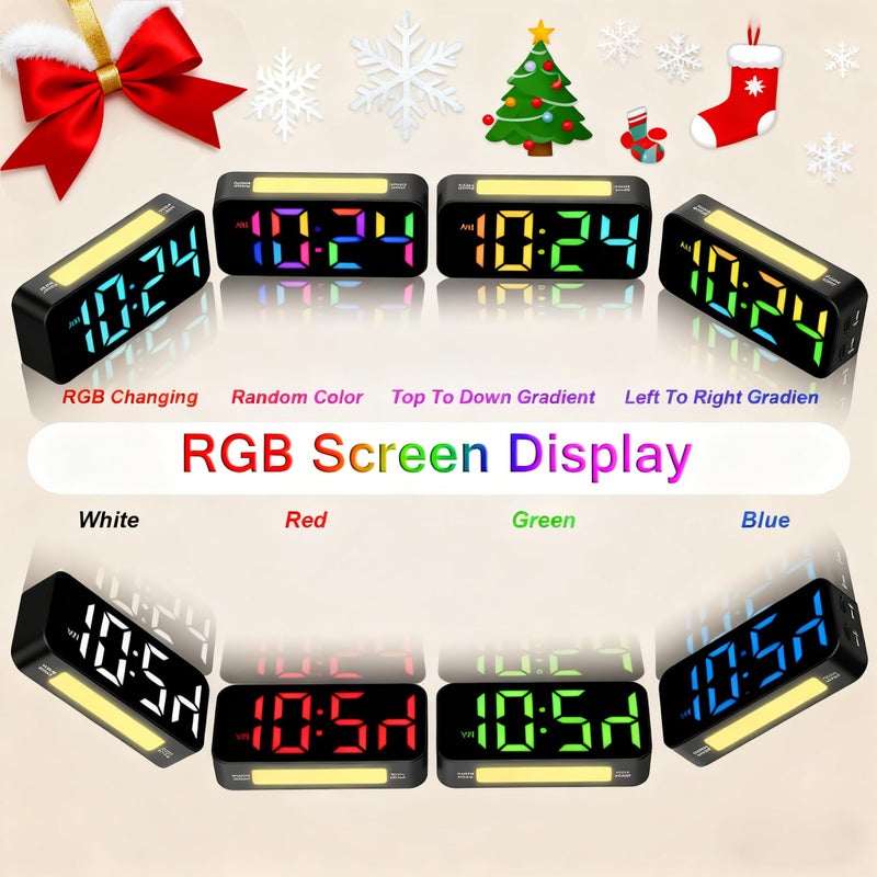 Topski Loud Alarm Clocks for Bedrooms Heavy Sleepers, Plug-in Digital Bedside Clock with RGB Night Light, Large Display, Dual Alarm, Snooze, Dimmable, 3 Volumes - Image 3
