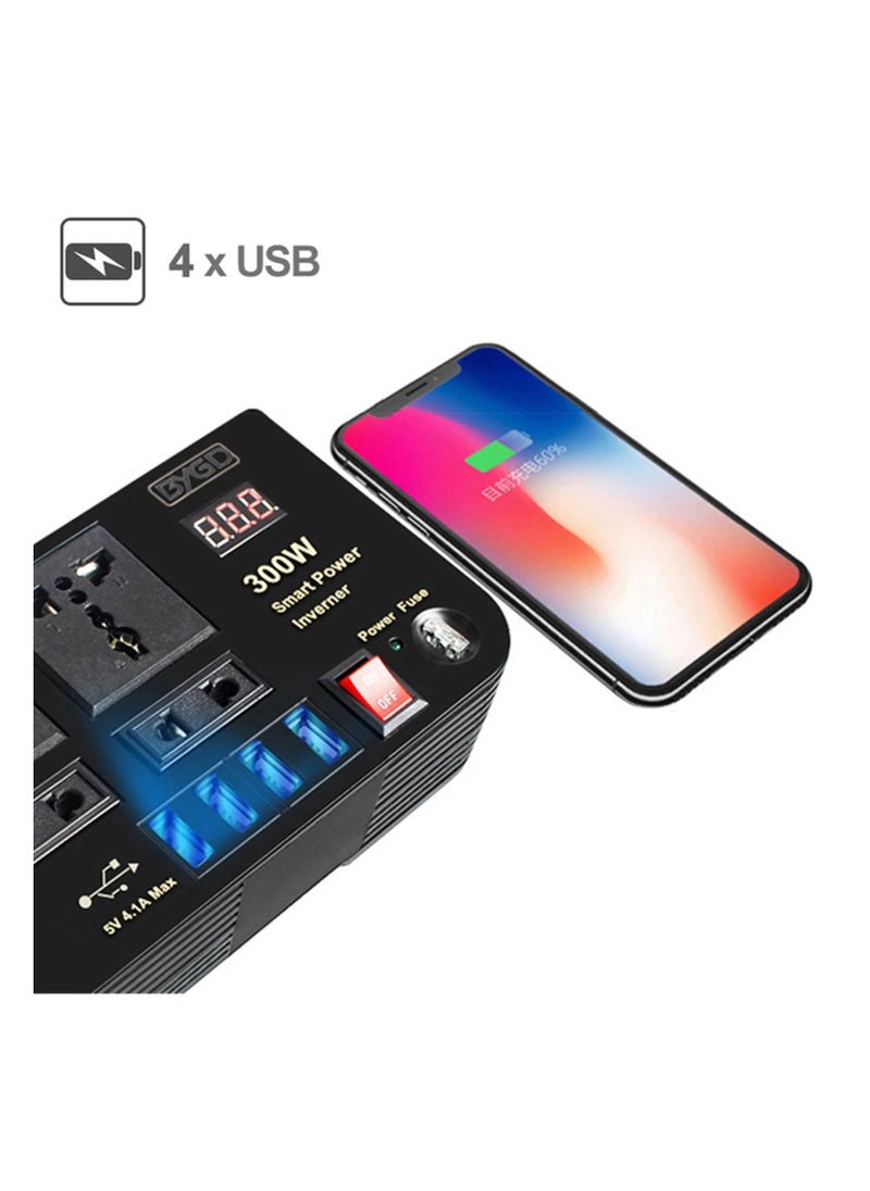BYGD - 300W Car Power Inverter,DC 12V to 110V AC Converter,DC 24V To 220V AC Converter With 1 Socket Adapter And 3 USB Ports Charger Adapter Car Accessories - Image 1