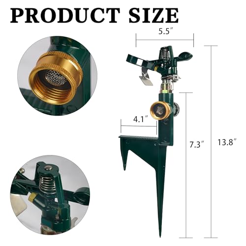 Hourleey 2 Pack Impact Sprinklers for Yard, Adjustable Pulsating Water Sprinkler Head on Step Spike, Zinc Alloy Lawn Sprinkler for 360 Degree Large Area Patio Garden Irrigation - Image 2