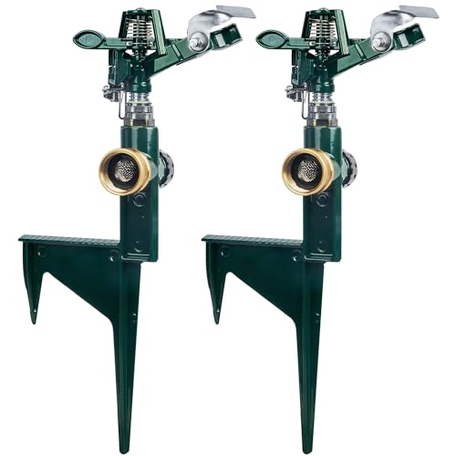 Hourleey 2 Pack Impact Sprinklers for Yard, Adjustable Pulsating Water Sprinkler Head on Step Spike, Zinc Alloy Lawn Sprinkler for 360 Degree Large Area Patio Garden Irrigation - Image 1