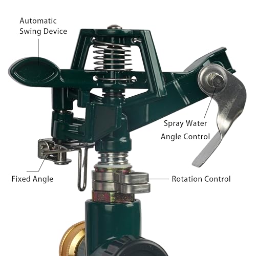 Hourleey 2 Pack Impact Sprinklers for Yard, Adjustable Pulsating Water Sprinkler Head on Step Spike, Zinc Alloy Lawn Sprinkler for 360 Degree Large Area Patio Garden Irrigation - Image 3