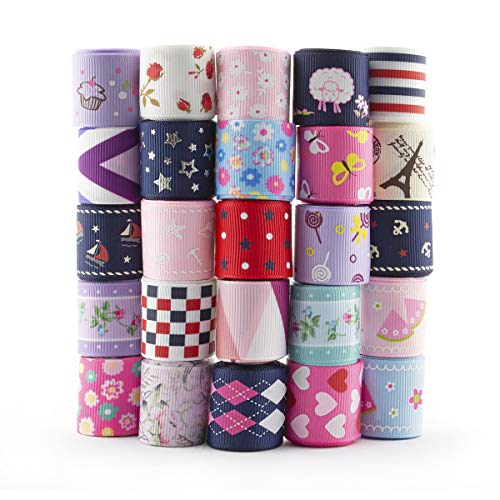 Summer-Ray.com Summer-Ray 25 Yards 1 Inch Printed Grosgrain Ribbon 25 Designs Value Pack - Image 1