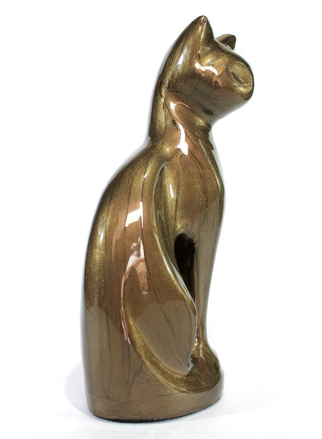 eSplanade Metal Cremation Urn Memorial Jar Pot Container | Full Size Urn for Funeral Ashes Burial | Cat/Kitten Shape Metal Urn | Brown - 9" Inches - Image 3