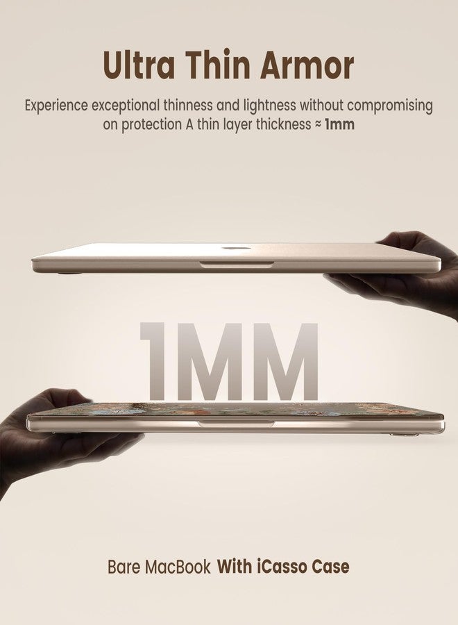 iCasso for MacBook Air 13 inch Case 2024-2022 M3 M2 Model A3113 A2681，[Ultra Thin Armor][100% Ultra Clear], Air 13.6'' Flower Crystal Clear Hard Shell Protective Cover+Keyboard Skin, Brown - Image 4