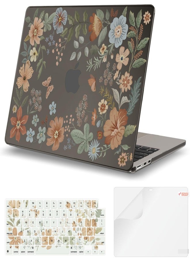 iCasso for MacBook Air 13 inch Case 2024-2022 M3 M2 Model A3113 A2681，[Ultra Thin Armor][100% Ultra Clear], Air 13.6'' Flower Crystal Clear Hard Shell Protective Cover+Keyboard Skin, Brown - Image 1