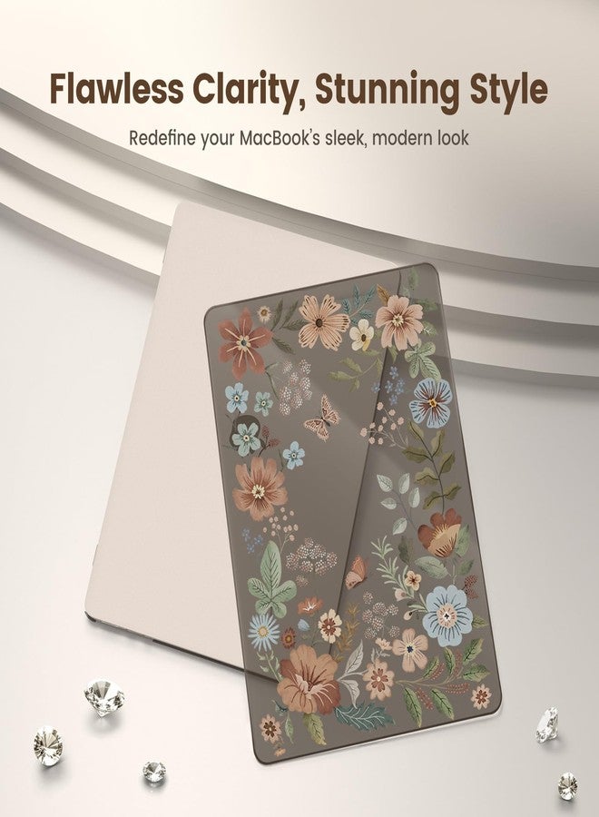 iCasso for MacBook Air 13 inch Case 2024-2022 M3 M2 Model A3113 A2681，[Ultra Thin Armor][100% Ultra Clear], Air 13.6'' Flower Crystal Clear Hard Shell Protective Cover+Keyboard Skin, Brown - Image 3