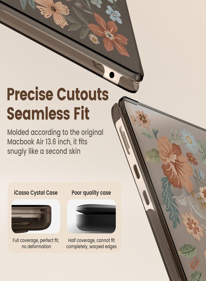 iCasso for MacBook Air 13 inch Case 2024-2022 M3 M2 Model A3113 A2681，[Ultra Thin Armor][100% Ultra Clear], Air 13.6'' Flower Crystal Clear Hard Shell Protective Cover+Keyboard Skin, Brown - Image 5