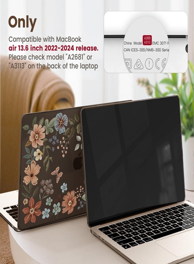 iCasso for MacBook Air 13 inch Case 2024-2022 M3 M2 Model A3113 A2681，[Ultra Thin Armor][100% Ultra Clear], Air 13.6'' Flower Crystal Clear Hard Shell Protective Cover+Keyboard Skin, Brown - Image 2