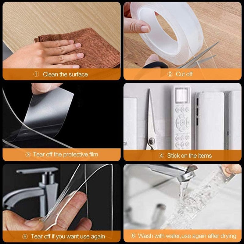 BODRA ENTERPRISE BODRA ENTERPRISE Double Sided Silicone Grip Nano Gel Tape Reusable Washable Heavy Duty Heat Resistant MultiFunctional Removable Multipurpose Super Sticky Gel Grip Mounting Tape Grip Tape 1PCS  - Image 5