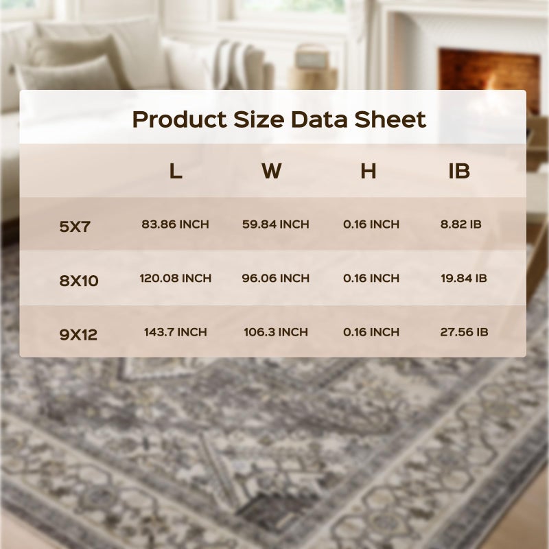 WITSHOCK Boho Area Rugs Machine Washable for Living Room Bedroom  Large 5x7 Vintage Non-Slip Stain Resistant Floor Carpet Indoor for Kitchen Dining Room Office Home Decor  Brown-Lvory - Image 5