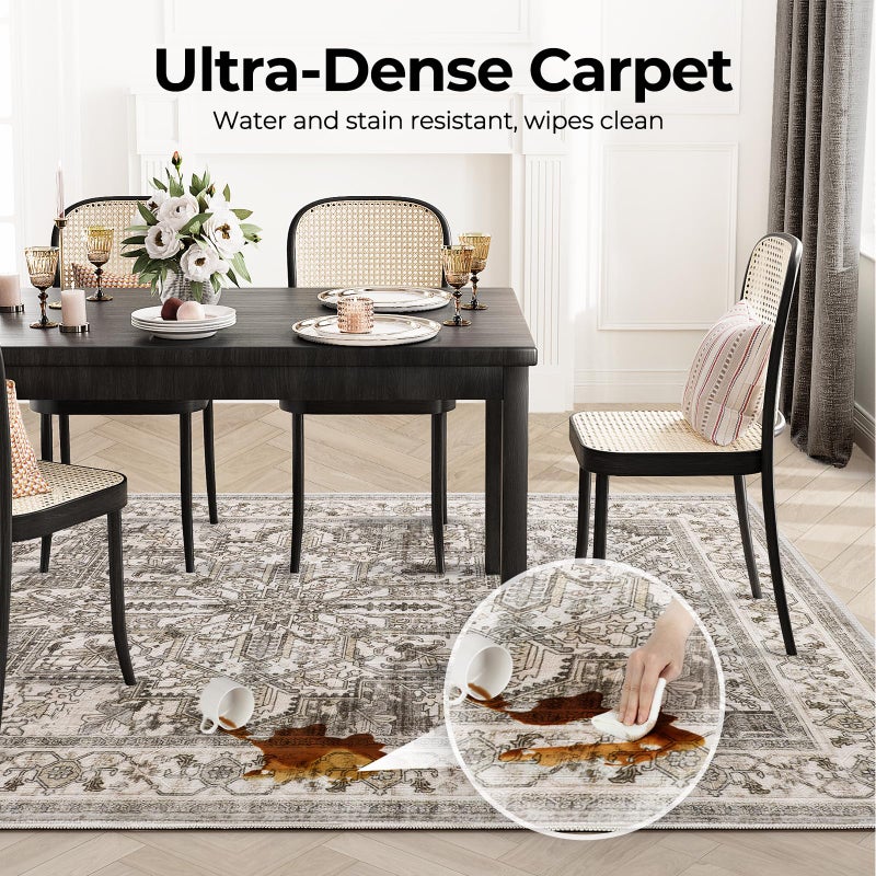 WITSHOCK Boho Area Rugs Machine Washable for Living Room Bedroom  Large 5x7 Vintage Non-Slip Stain Resistant Floor Carpet Indoor for Kitchen Dining Room Office Home Decor  Brown-Lvory - Image 2