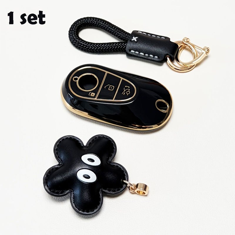 3 Piece Gray Blue TPU Key Cover Keychain Fit For Mercedes Benz Models - Image 1