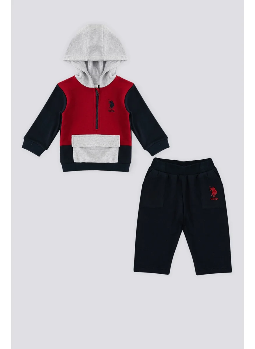 U.S. Polo Assn. Red Hooded Zipper Collar Detail Baby 2 Piece Set