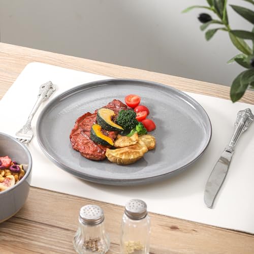 Tikooere Ceramic Dinner Plates Set of 4,Stoneware 10 Inch,Microwave,Dishwasher and Oven Safe,Porcelain Dessert Plates for Pasta,Salad and Steak,Dishes Set for Kitchen,Scratch Resistant,Gray - Image 4