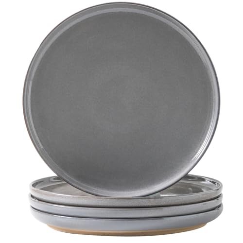 Tikooere Ceramic Dinner Plates Set of 4,Stoneware 10 Inch,Microwave,Dishwasher and Oven Safe,Porcelain Dessert Plates for Pasta,Salad and Steak,Dishes Set for Kitchen,Scratch Resistant,Gray - Image 1