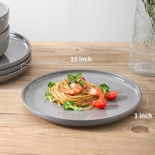 Tikooere Ceramic Dinner Plates Set of 4,Stoneware 10 Inch,Microwave,Dishwasher and Oven Safe,Porcelain Dessert Plates for Pasta,Salad and Steak,Dishes Set for Kitchen,Scratch Resistant,Gray - Image 2