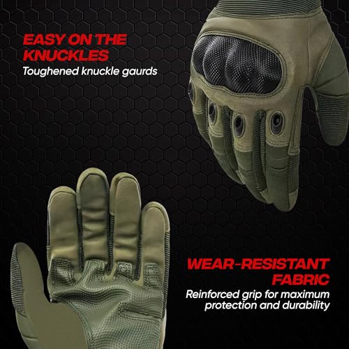 AUTOGUYS FF-2 Full-Finger Bike Riding Gloves TPR Knuckle Protection Tactical Hand Gloves for Bike - Bike Gloves Men Bike Accessories Washable Fabric (Size: L, Green) - Image 3