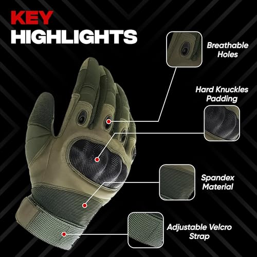 AUTOGUYS FF-2 Full-Finger Bike Riding Gloves TPR Knuckle Protection Tactical Hand Gloves for Bike - Bike Gloves Men Bike Accessories Washable Fabric (Size: L, Green) - Image 2