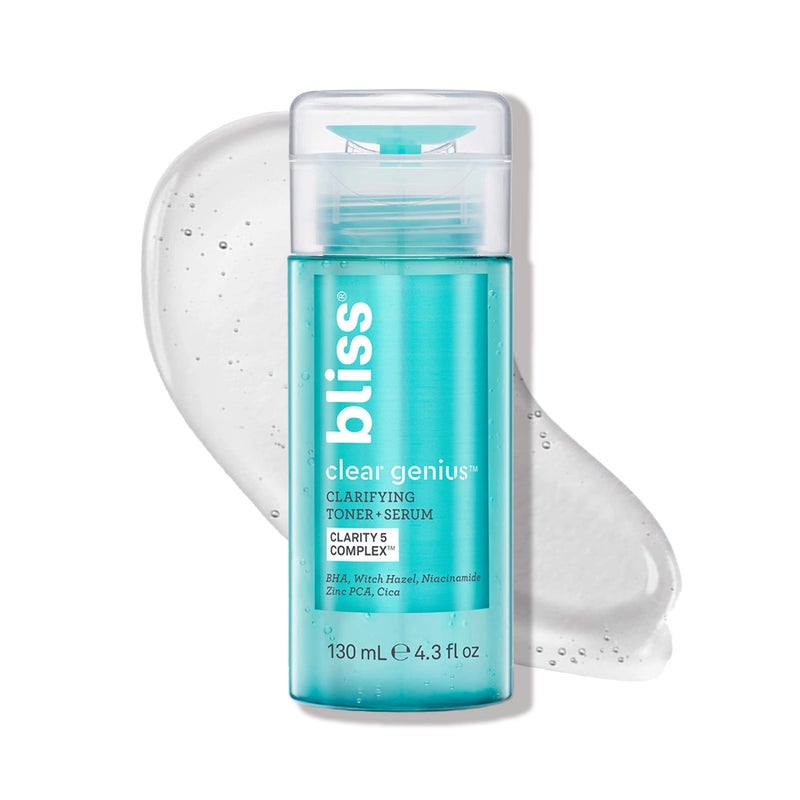 BLISS Bliss Clear Genius Clarifying Toner + Serum - 4.3 Fl Oz - Purifies Pores, Tones, Calms & Clears Skin - Salicylic Acid, Niacinamide & Witch Hazel - Clean Paraben Free - Vegan & Cruelty-Free 