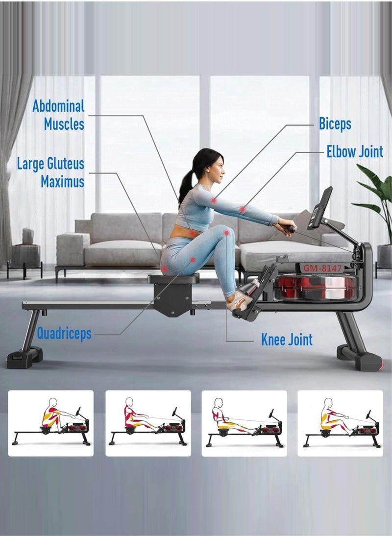 Foldable Water Rowing Machine for Home Use GM-8147 with 136Kg Weight Capacity with Bluetooth Function and iPad Holder