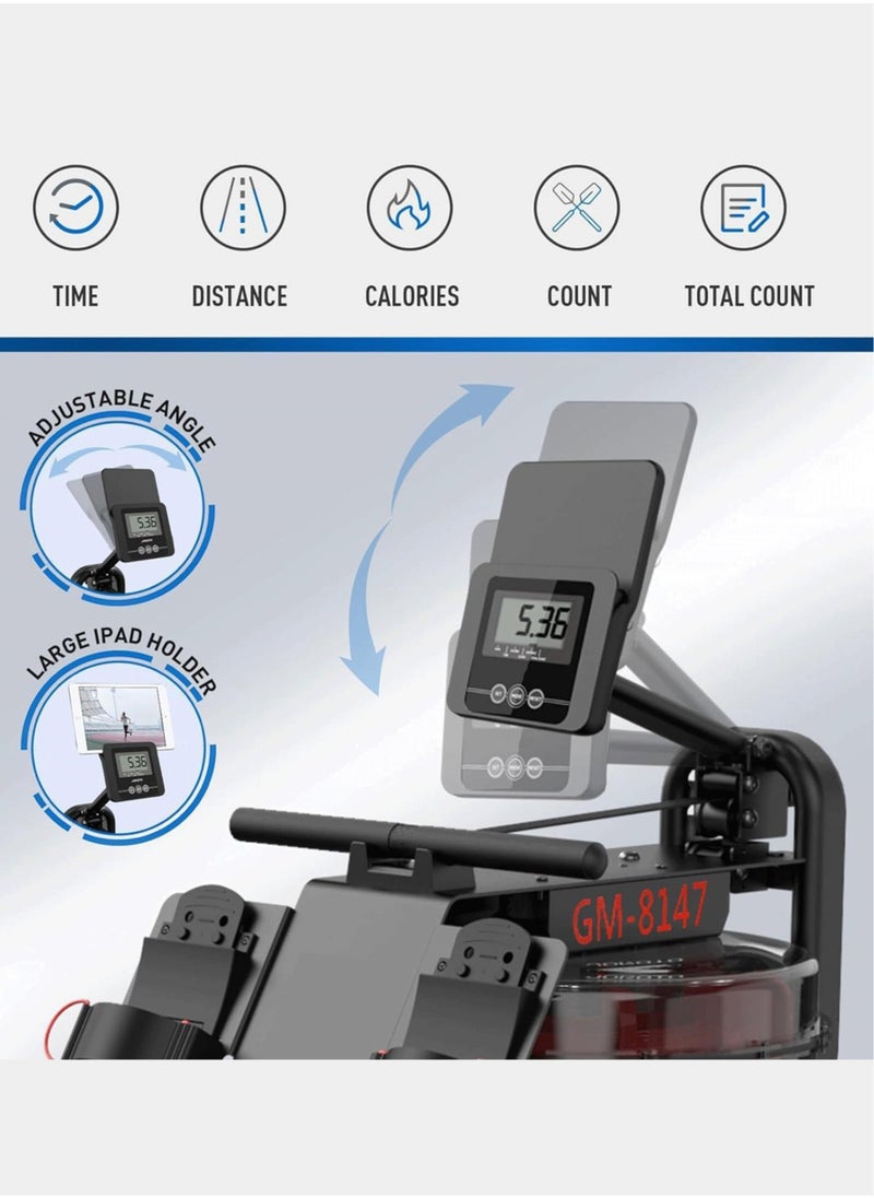 Foldable Water Rowing Machine for Home Use GM-8147 with 136Kg Weight Capacity with Bluetooth Function and iPad Holder