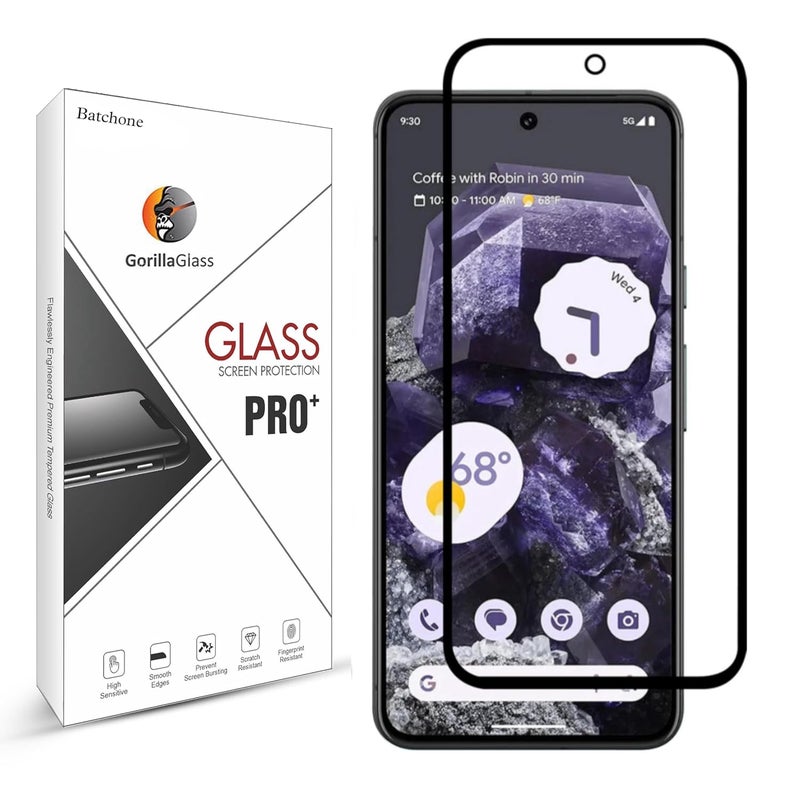 BATCHONE Tempered Glass Screen Protector Compatible for Google Pixel 8A (Black) with Edge to Edge Coverage and Easy Installation kit - Image 1