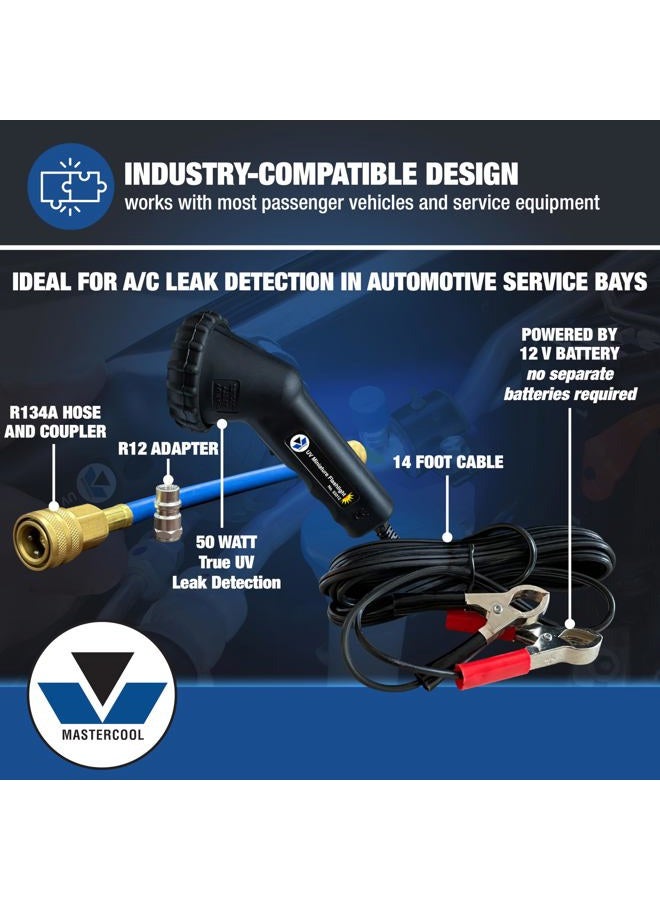 Mastercool 53351 Professional UV Leak Detection Kit – 12V High-Intensity Light – Detects A/C, Coolant, Fuel, Oil, ATF Leaks – Includes Universal Dyes, Glasses, R134a & R12 Compatible - Image 4
